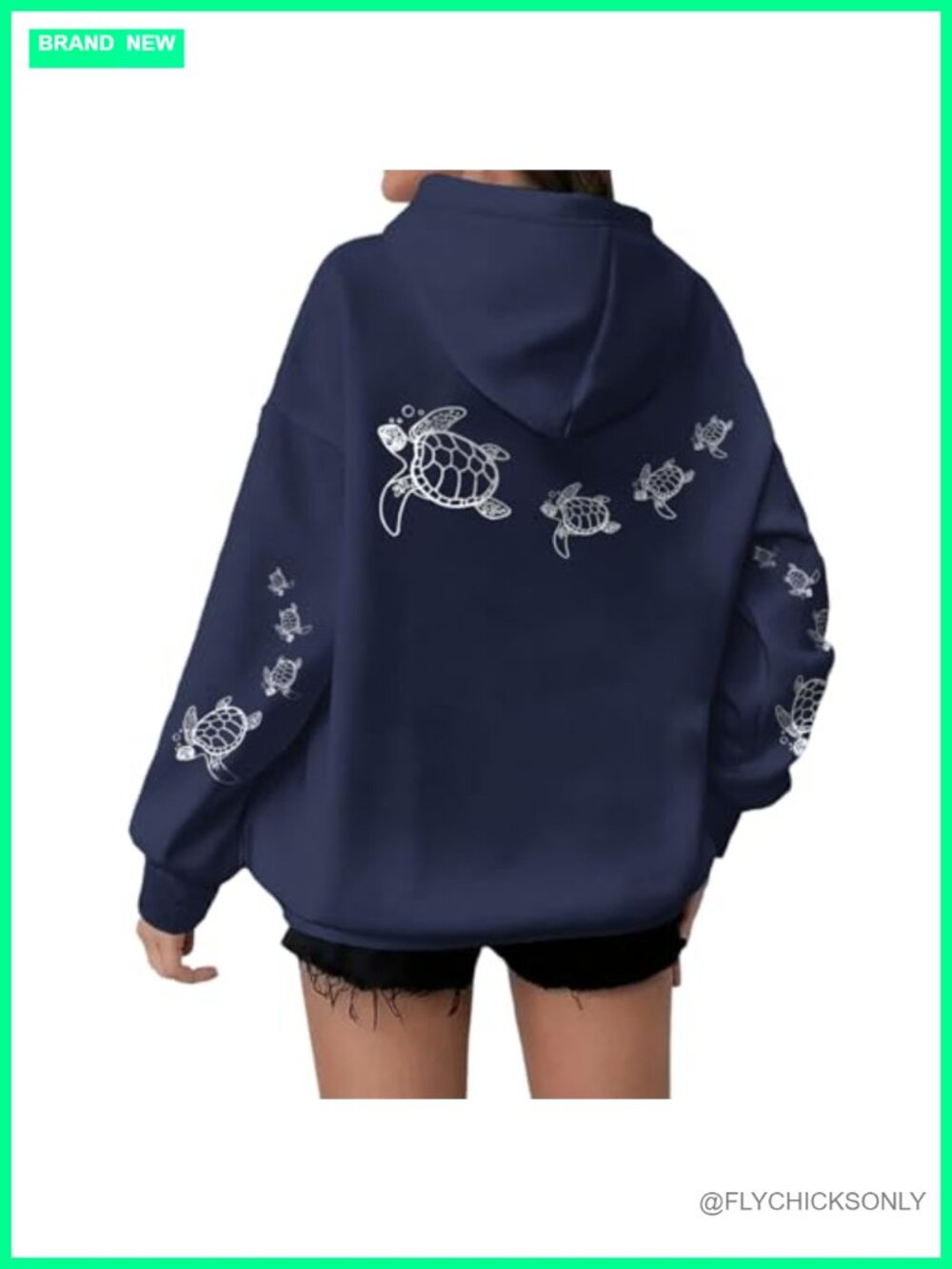 Oversized Sea Turtle Graphic Hoodie Cotton Blend Fleece Pullover Casual